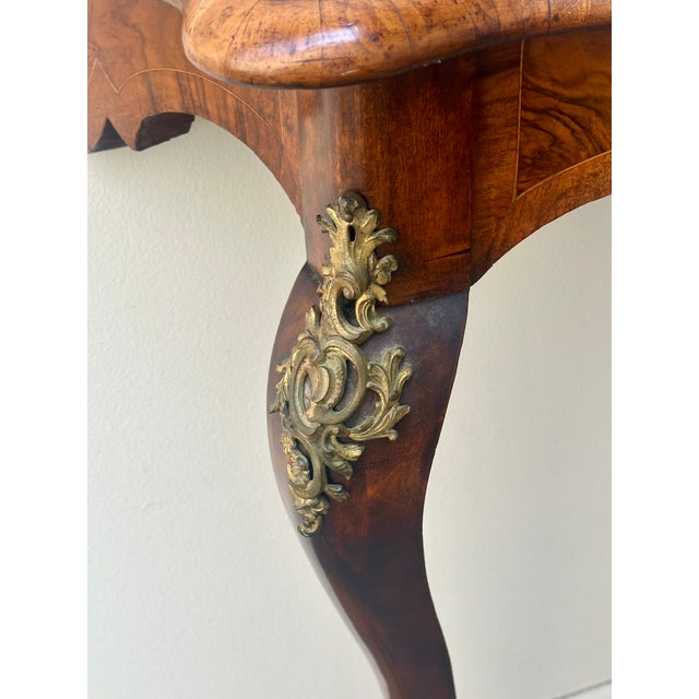 Brown Very Fine Louis XV Burl Walnut Narrow Wall Console /Table , Circa 1880. For Sale - Image 8 of 10