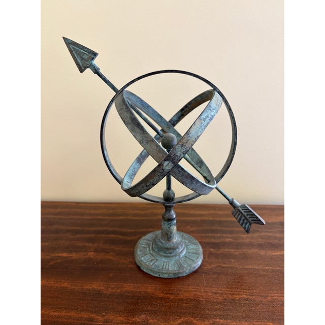 Verdigris Late 20th Century Rustic Verdigris Iron Armillary Sphere – European Garden Accent For Sale - Image 8 of 9