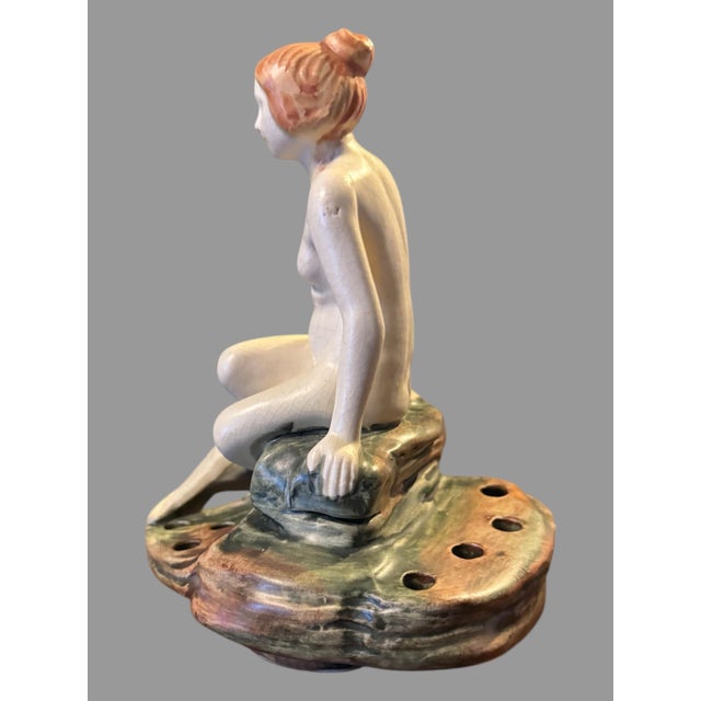 Weller Pottery Vintage Weller Muskota Art Pottery Figural Art Nouveau Leda & Swan Flower Frog For Sale - Image 4 of 9