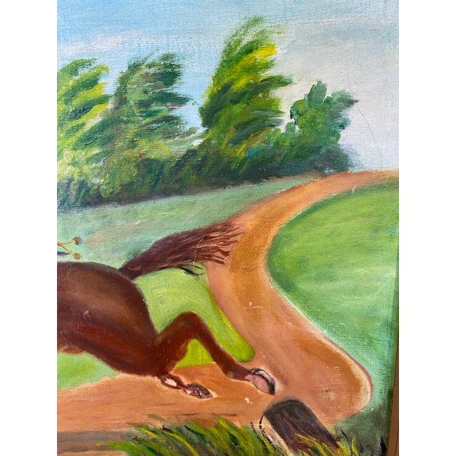 Vintage Naive Folk Art Painting, Equestrian Officer, Signed Anna Werner For Sale - Image 4 of 8