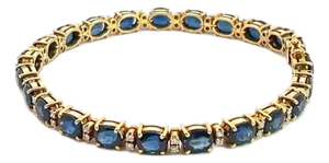 Gia Certified 18k Yellow Gold Diamond & Sapphire Tennis Bracelet - 7in