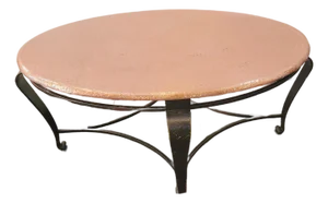 Hand Hammered Copper Coffee Table With Wrought Iron Base