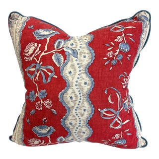 Red French Floral Print Pillow For Sale