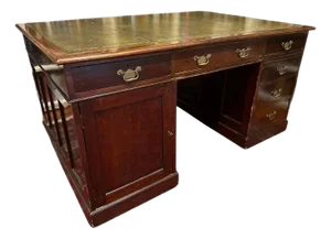 Antique Mahogany English Tooled Leather Top Partner Desk