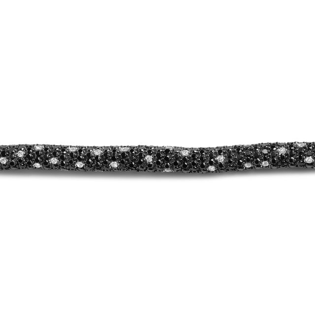 Haus of Brilliance 18K White Gold 20.0 Cttw Black and White Pave Set Diamond Eternity Snake Skin Style Tennis Bracelet For Sale - Image 4 of 7