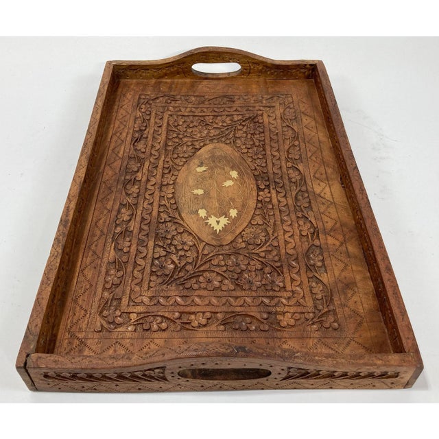 Mid 20th Century Vintage Indian Hand-Carved Shesham Wood Tray For Sale - Image 5 of 8