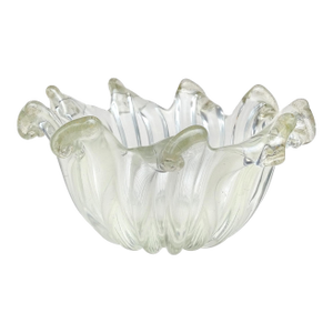 Barovier Toso Murano Vintage Iridescent Gold Flecks Italian Art Glass Scissor Cut Rim Bowl Catchall