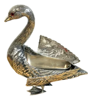 Articulated Silver-Plated Bronze Swan Box-/ Bonbonnière or Cache Pot