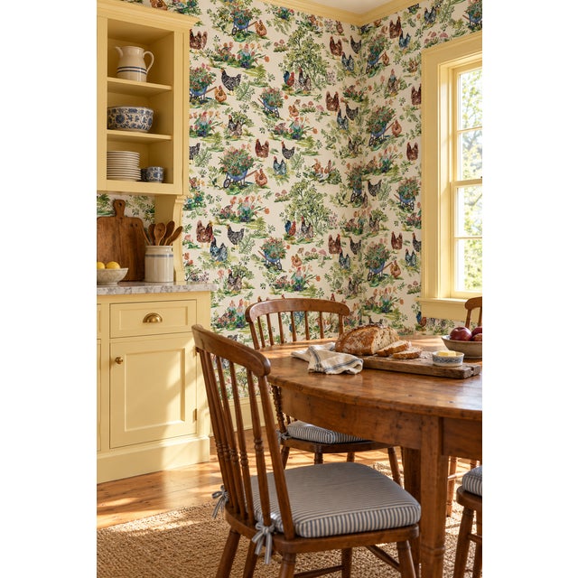 Not Yet Made - Made To Order Cluckingham Farm Toile Grasscloth Wallpaper by House Party | Egg White | 8 Yards For Sale - Image 5 of 13
