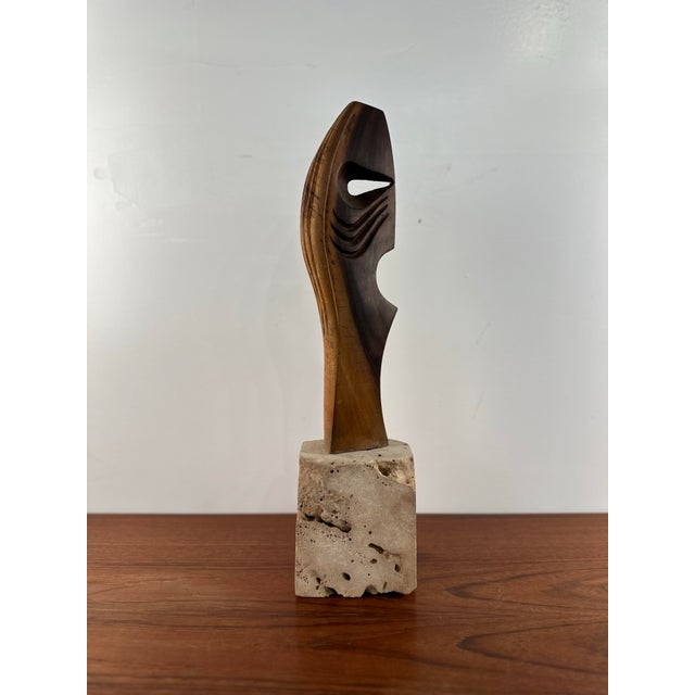 Abstract Wood Sculpture on Stone Base For Sale In Cleveland - Image 6 of 9