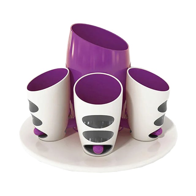 Pressure Collection Porcelain Cups with Bottle Tray by Giancarlo Zema for Bosa, Set of 7 For Sale