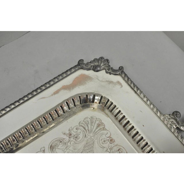 Vintage English Victorian Large Silver Plated Twin Handle Serving Platter Tray For Sale - Image 11 of 18