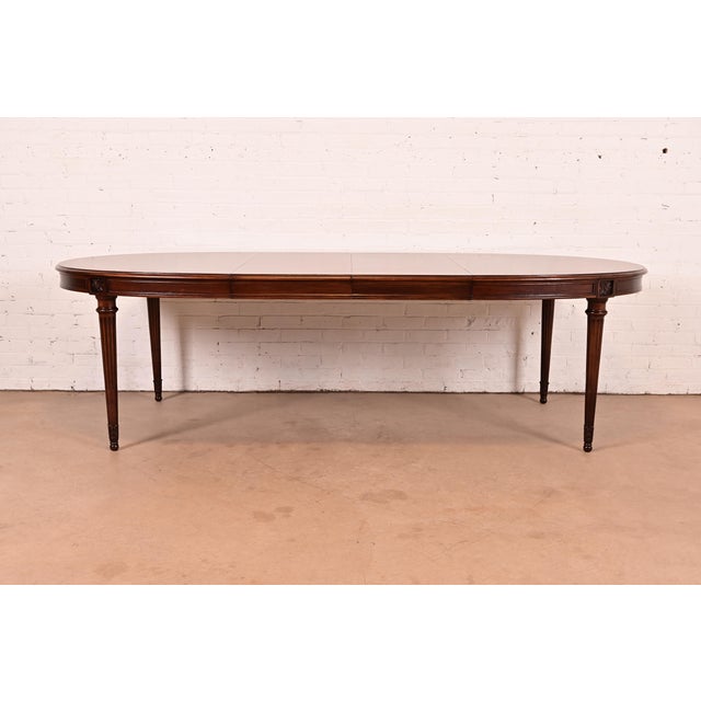 French Karges French Regency Louis XVI Carved Walnut Extension Dining Table With Parquet Top, Newly Refinished For Sale - Image 3 of 14