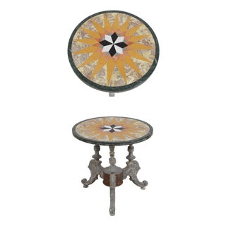 Stunning Vintage Pietra Dura Round Marble Lamp Table For Sale