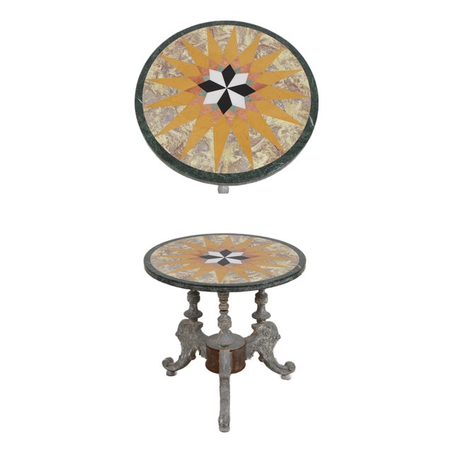 Stunning Vintage Pietra Dura Round Marble Lamp Table For Sale
