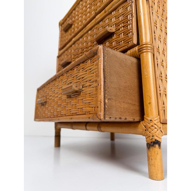 Mid-Century Italian Bedside Chest in Woven Cane, Rattan and Bamboo, 1960s For Sale - Image 14 of 18