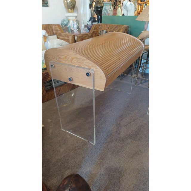 Mid-Century Modern Mid 20th Century Vintage Vladimir Kagan Rolltop Desk With Lucite Legs For Sale - Image 3 of 7