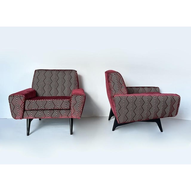Armchairs in Geometric Velvet, 1950s, Set of 2 For Sale - Image 4 of 10