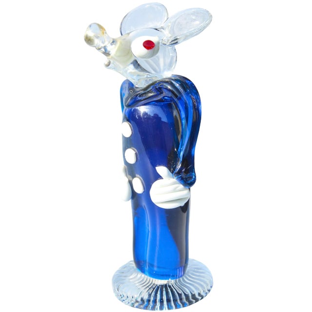 A delightful vintage Archimede Seguso Murano Italian art glass mouse figurine hand-blown in clear and blue. Featuring a...