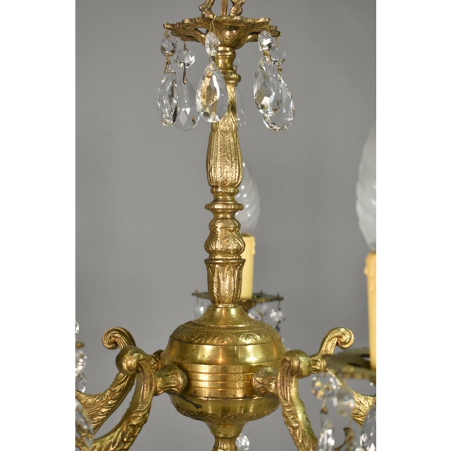 French Antique Gilt Brass and Cut Glass Chandelier, 1920s For Sale - Image 6 of 15