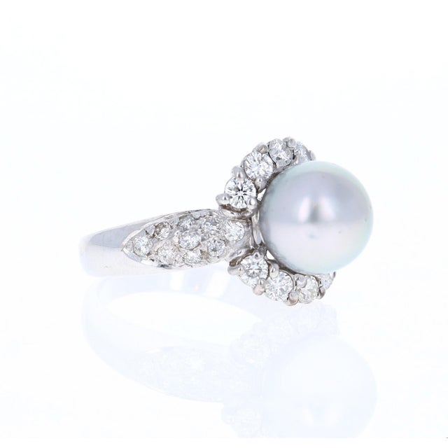 0.97 Carat Diamond and Tahitian Pearl 14K White Gold Ring. This ring has 28 Round Cut Diamonds that weigh 0.97 Carats...