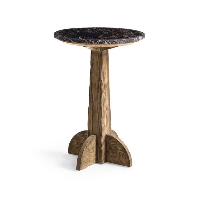 Rustic Rustic Modern Marble Pedestal Accent Table For Sale - Image 3 of 10