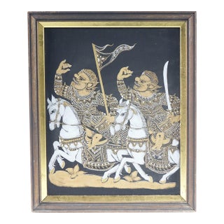Mid 20th Century Adorned Soldiers Oriental Painting on Silk For Sale