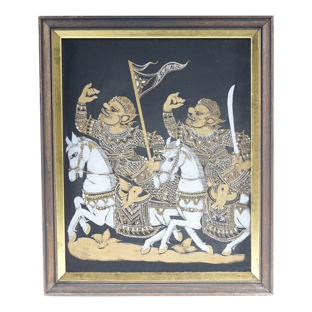 Mid 20th Century Adorned Soldiers Oriental Painting on Silk For Sale