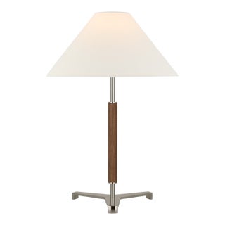 Ray Booth by Visual Comfort Signature Amaya 20" Table Lamp in Polished Nickel and Walnut with Linen Shade For Sale