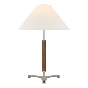 Ray Booth by Visual Comfort Signature Amaya 20" Table Lamp in Polished Nickel and Walnut with Linen Shade
