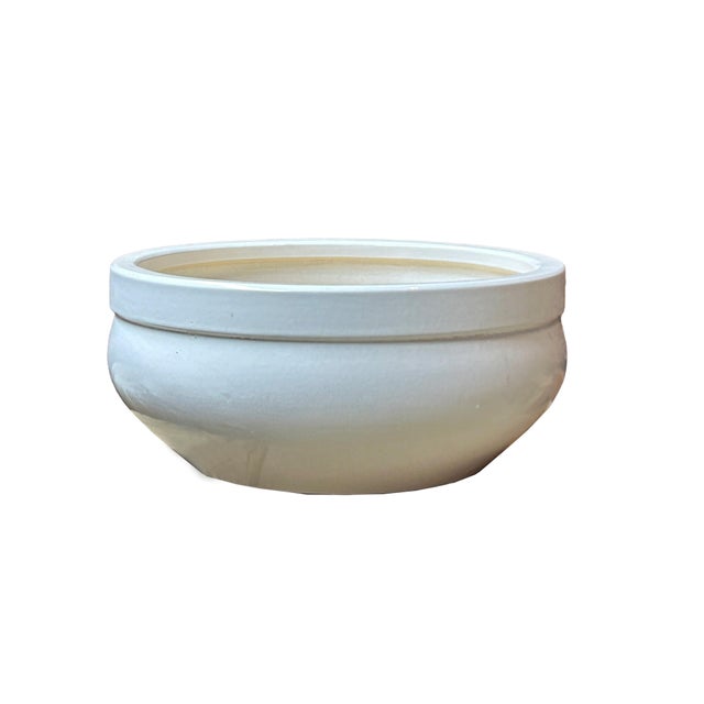Asian Vintage Finish Off White Porcelain Round Pot Planter For Sale - Image 3 of 5