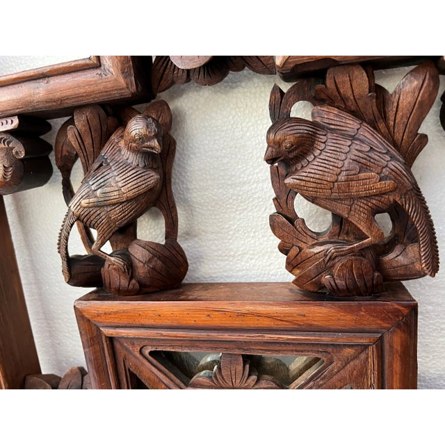 Wood Antique Mid 19th Century Chinese Window Panels With Carvings of Birds and Flowers - a Pair For Sale - Image 7 of 12