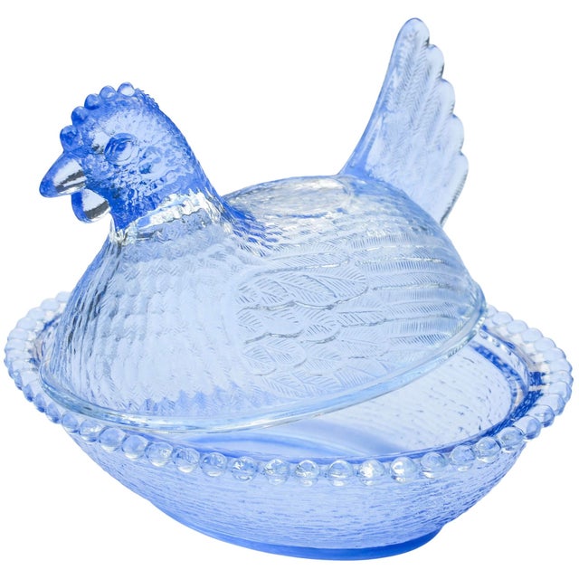 Mid 20th Century Handblown Blue Americana Glass Hen-Figurine Centerpiece For Sale In New York - Image 6 of 9