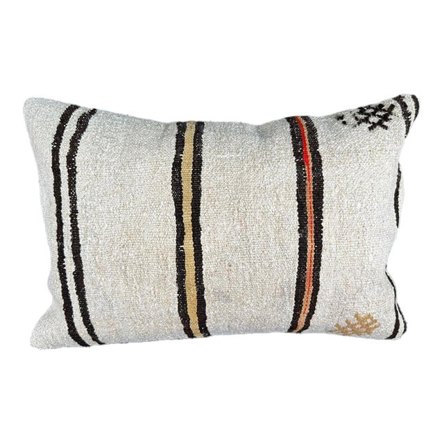Turkish Hemp Pillow Cushion Natural Beige Brown Pillow Cushion Cover 16" x 24" For Sale