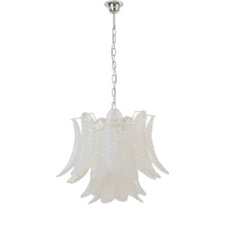 Murano Glass Leaves Opal Color Suspension Chandelier, Italy, 1990s For Sale