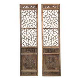 Pair of Chinese Hand-Carved Lattice Architectural Panels, circa 1900 For Sale