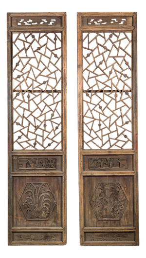 Pair of Chinese Hand-Carved Lattice Architectural Panels, circa 1900