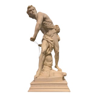 Mid-Century Italian Alabaster Replica of Bernini’s David Sculpture by A. Santini For Sale