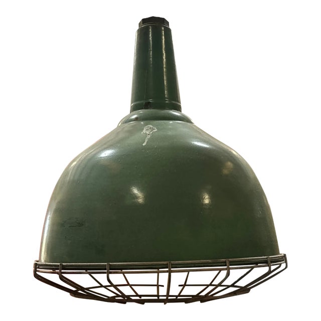 Vintage Large Green Industrial Overhead Light For Sale