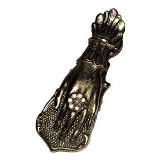 1930s J & E Ratcliff Victorian Brass Letter Hand Clip For Sale
