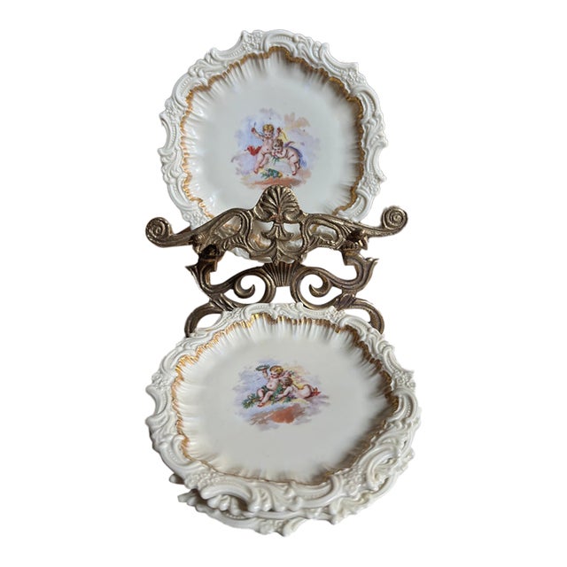 Antique T&v Limoges France Gilt Cherub Porcelain Plates – Set of 4 For Sale