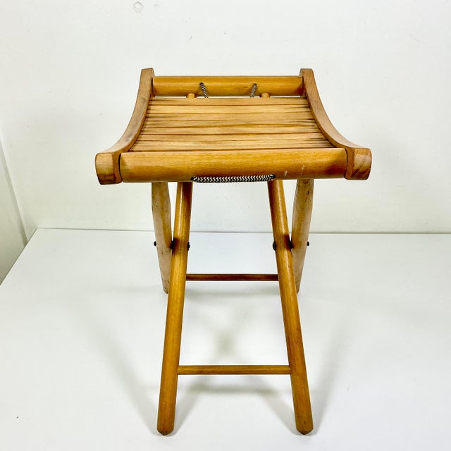 Mid-Century Modern Boho Chic Americana Pine Folding Stool For Sale - Image 12 of 14