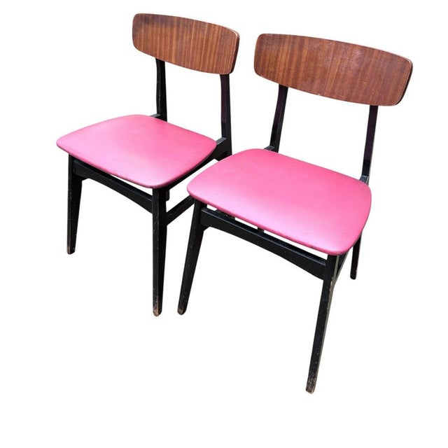 Mid-Century Teak Dining Chairs with Red Vinyl Seats, 1960s, Set of 2 For Sale - Image 4 of 7