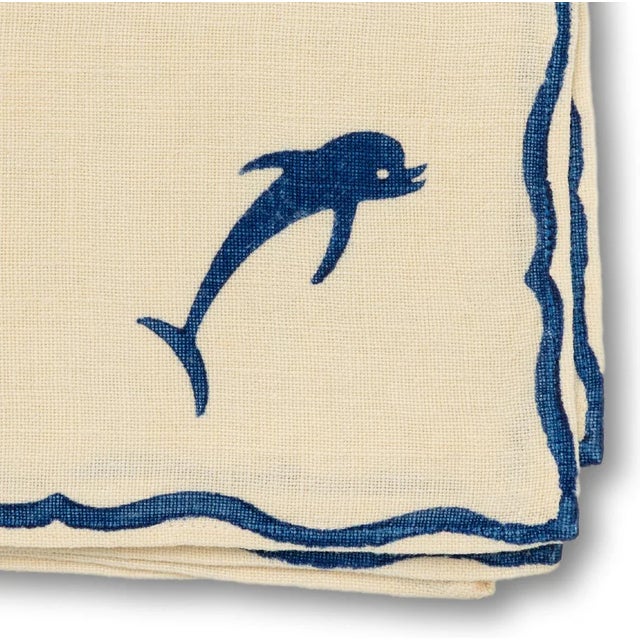 1960s Blue Dolphin Linen Napkins - Set of 4 For Sale - Image 4 of 4