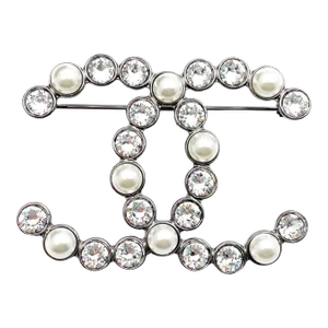 Chanel Brand New Grey CC Pearl Crystal Brooch