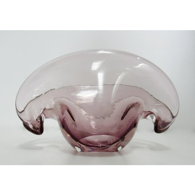 Burgundy Vintage C1970's Italian Moretti Franco (Signed) Murano 2-Way Positioning, Clam Shell Burgundy Decorative Vessel For Sale - Image 8 of 13