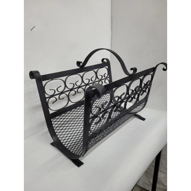 Metal Mid Century Spanish Style French Wrought Iron Document or Firewood Holder For Sale - Image 7 of 7