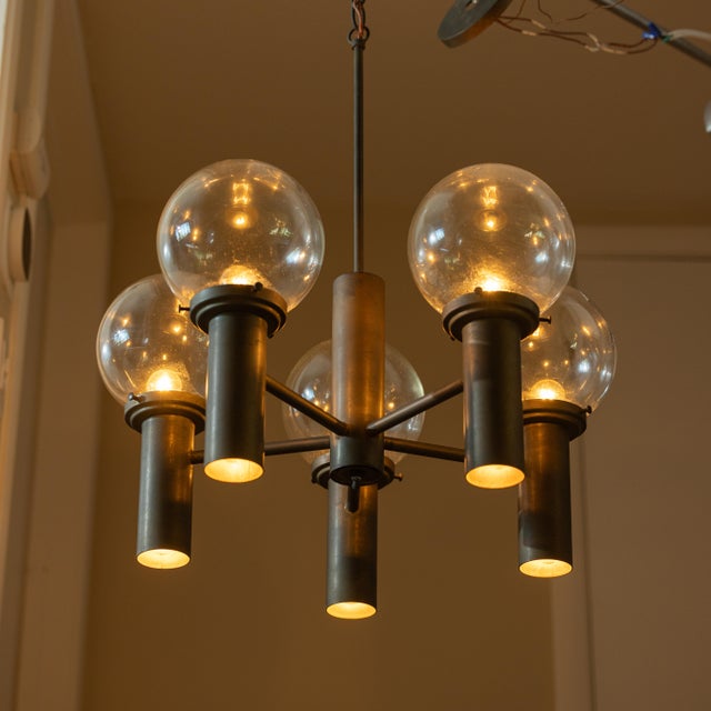 An original 1960s five-light chandelier by Robert Long Lighting of Sausalito, California. Founded in 1962, Robert Long...