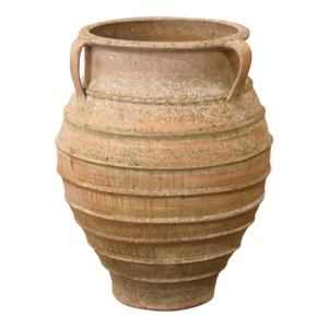 19th Century Italian Three-Handled Ribbed Terracotta Olive Jar