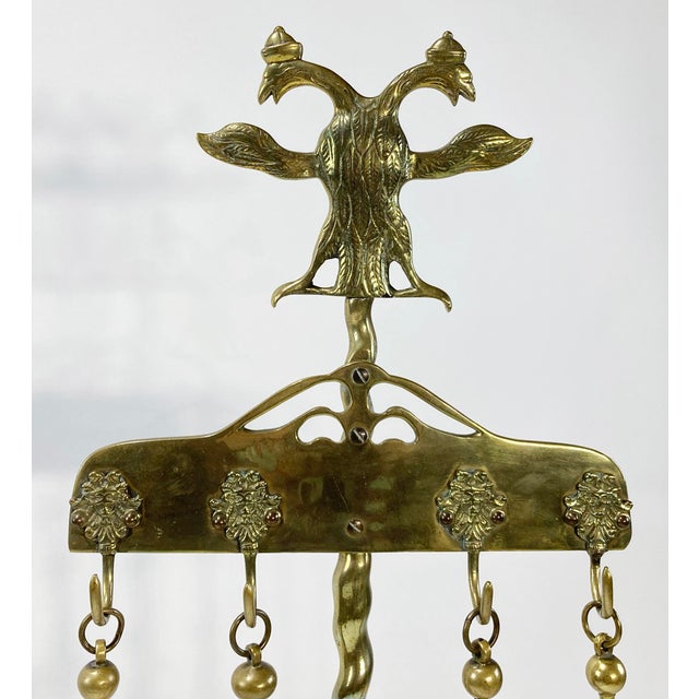 Antique Two Headed Phoenix Brass Fireplace Tools on Stand For Sale - Image 4 of 11